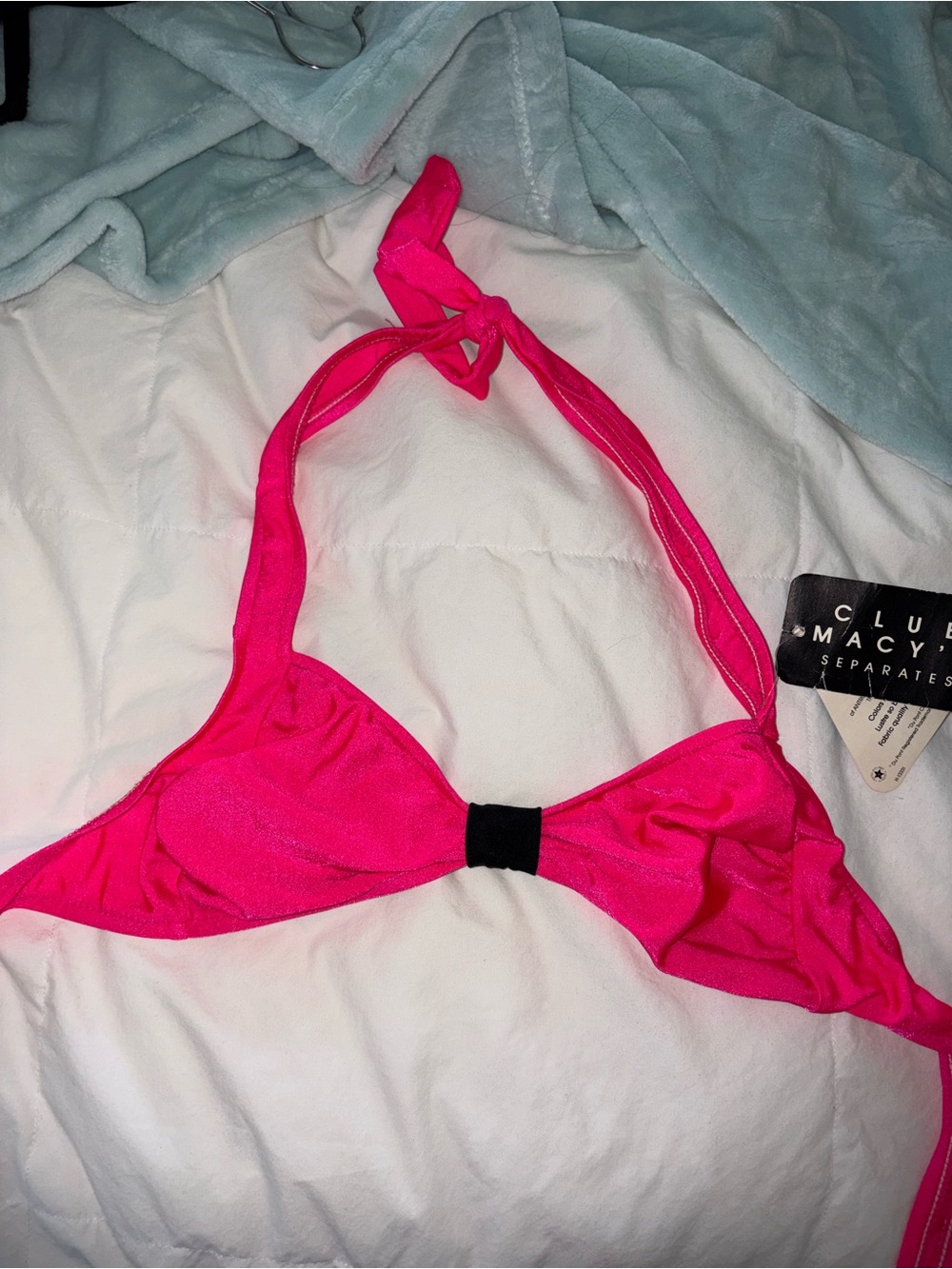 Vintage Macy's Hot Pink Halter Bikini Top with Black Center Accent